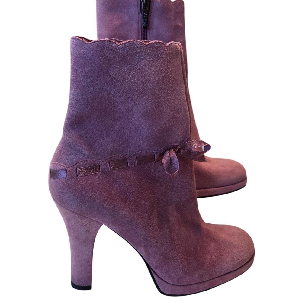 Guess Dora Ankle Boots Pink Suede Bow Detail Block Heel Women's Size 8M - Picture 11 of 13